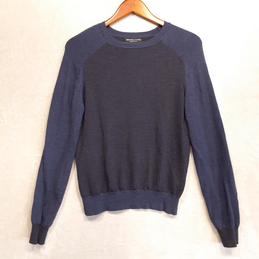 Brunella Gori Mens 100% Merino Wool Pullover Sweater Sz.M/Blue/Colorblock